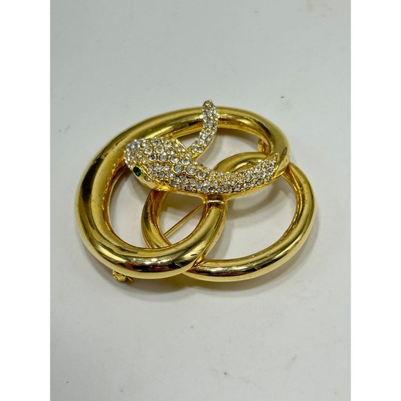Butler & Wilson Snake Brooch Gold Tone & Rhinestones Pave Designer Signed Pin - Picture 6 of 9